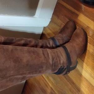 Fergalicious Lexis Cognac Brown Tall Calf Square Heeled Boots 8M